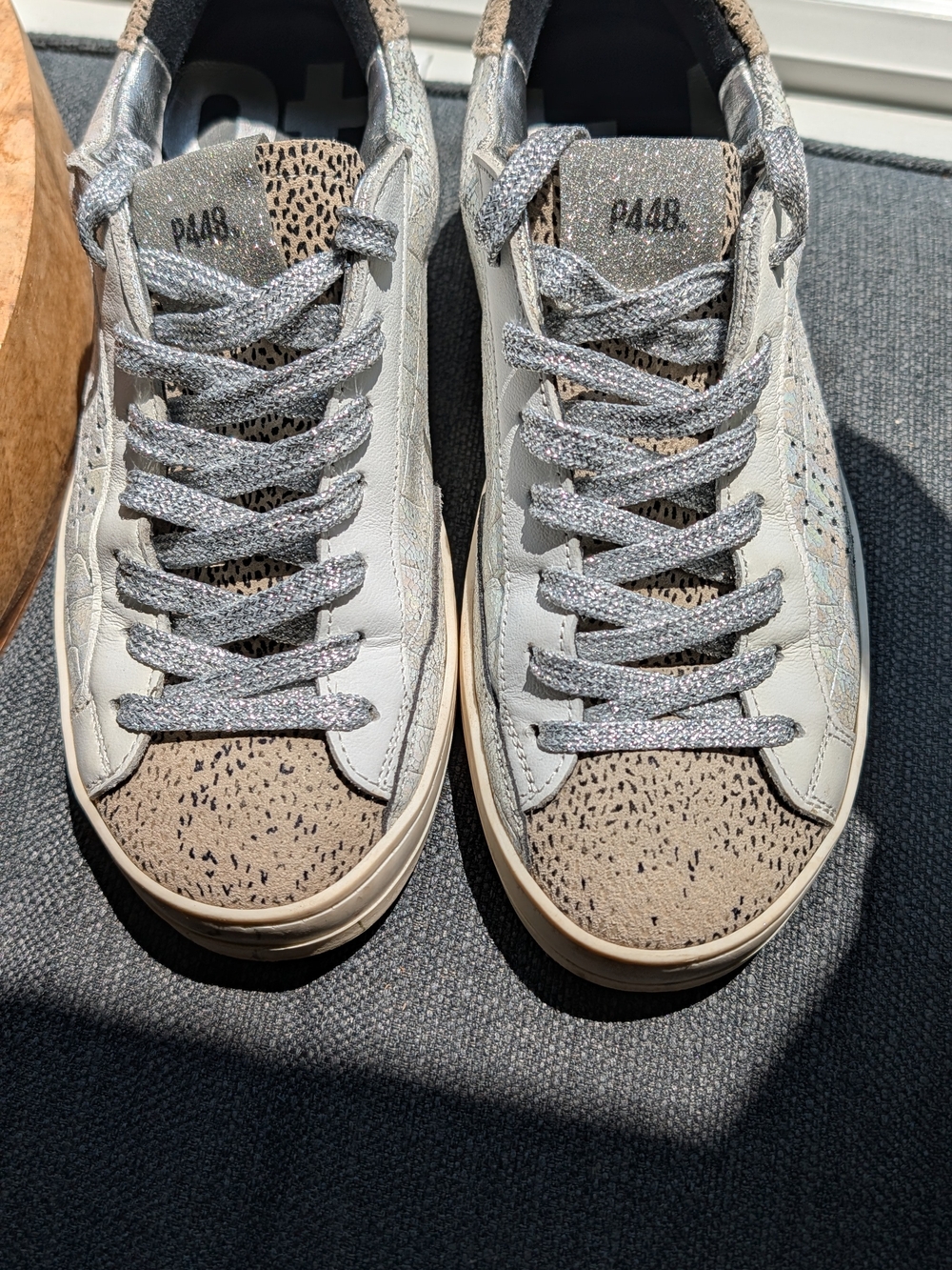 P448 Low-Top Sneakers in Taupe & Silver